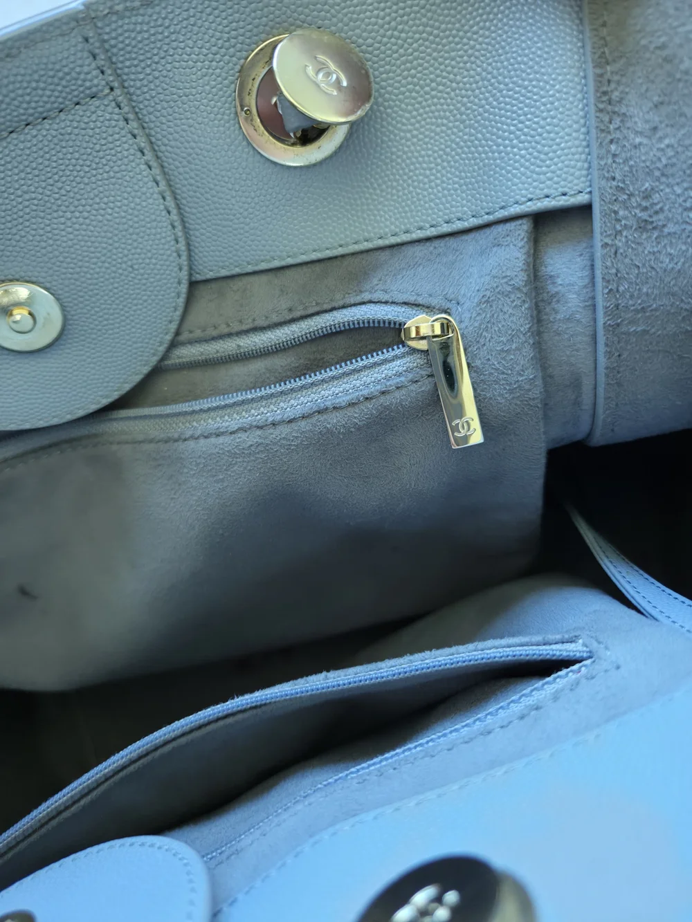 CHANEL gray studded